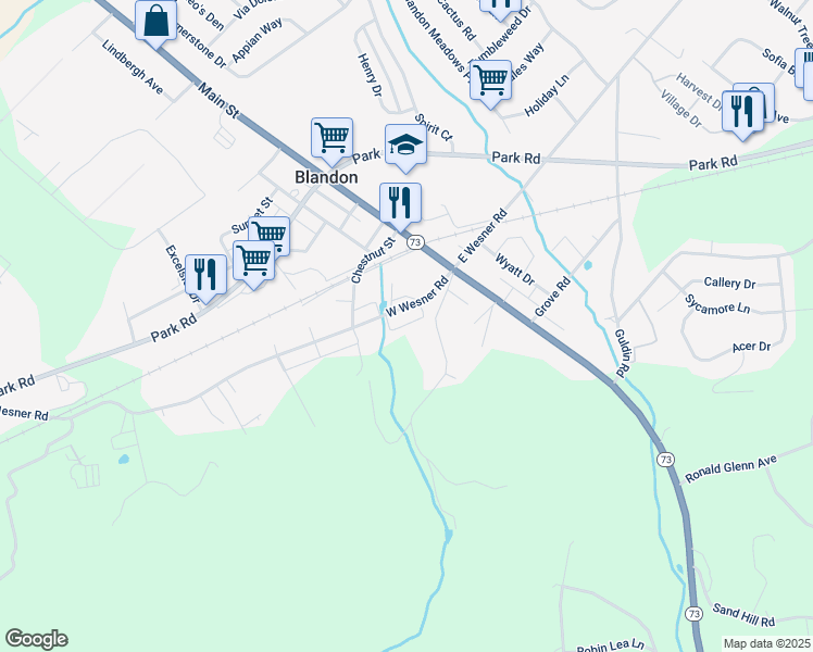 map of restaurants, bars, coffee shops, grocery stores, and more near 505 Kershner Place in Blandon