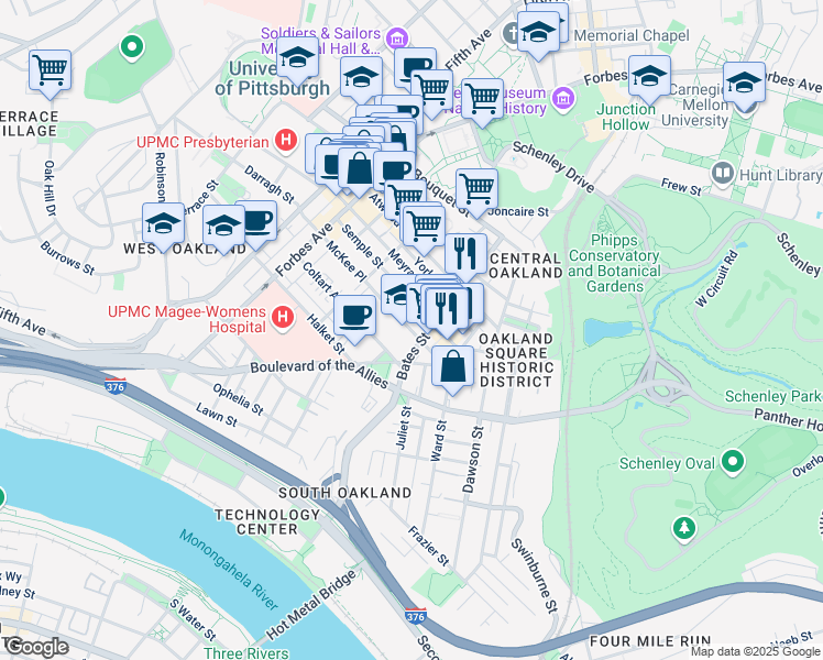 map of restaurants, bars, coffee shops, grocery stores, and more near 371 McKee Place in Pittsburgh