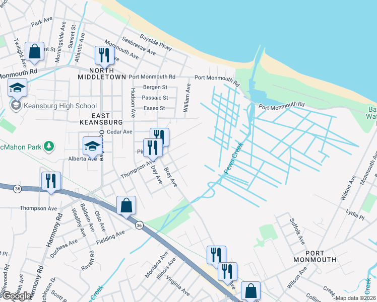 map of restaurants, bars, coffee shops, grocery stores, and more near 489 Center Avenue in North Middletown