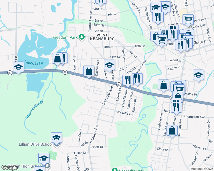 map of restaurants, bars, coffee shops, grocery stores, and more near 38 S Holly Ave in Keansburg