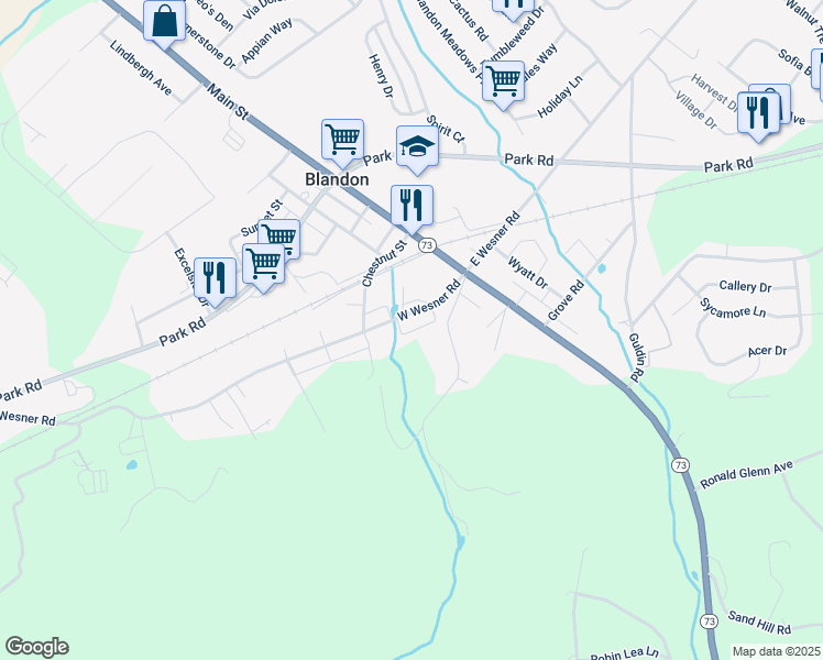 map of restaurants, bars, coffee shops, grocery stores, and more near 505 Kershner Place in Blandon