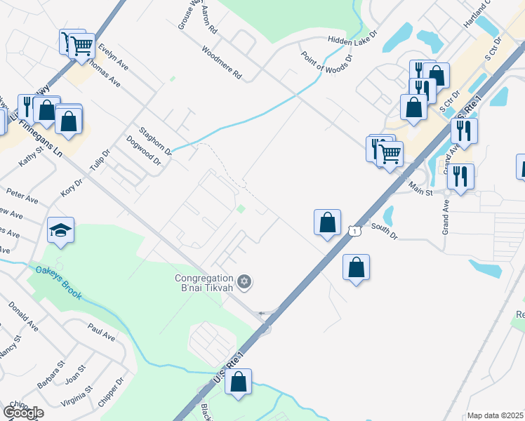 map of restaurants, bars, coffee shops, grocery stores, and more near 954 Thomas Avenue in North Brunswick Township