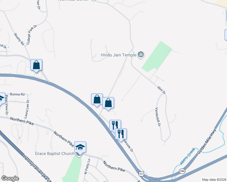 map of restaurants, bars, coffee shops, grocery stores, and more near 226 Elliott Road in Monroeville