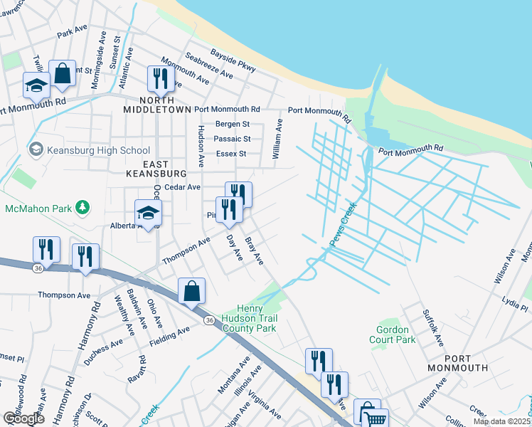 map of restaurants, bars, coffee shops, grocery stores, and more near 32 Raynor Avenue in North Middletown