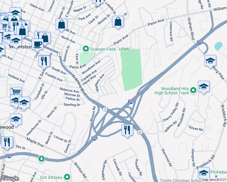 map of restaurants, bars, coffee shops, grocery stores, and more near 529 Princeton Blvd in Pittsburgh