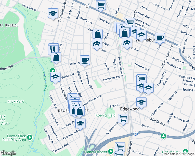 map of restaurants, bars, coffee shops, grocery stores, and more near 337 Barnes Street in Pittsburgh