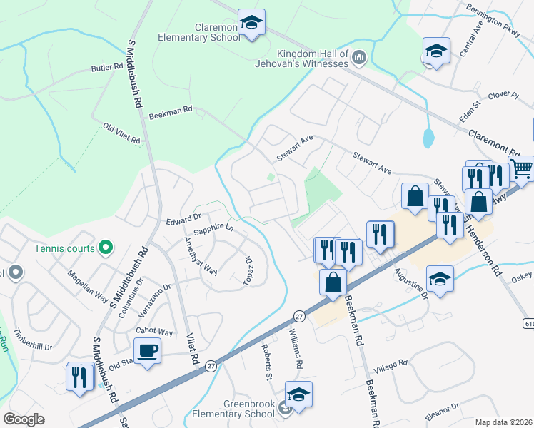 map of restaurants, bars, coffee shops, grocery stores, and more near 211 Rachel Court in Franklin Township