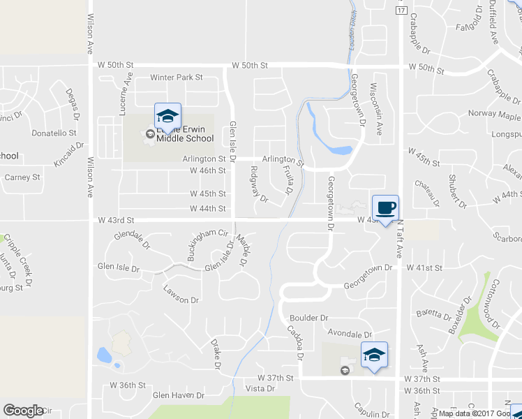 map of restaurants, bars, coffee shops, grocery stores, and more near 2050 Ridgway Court in Loveland