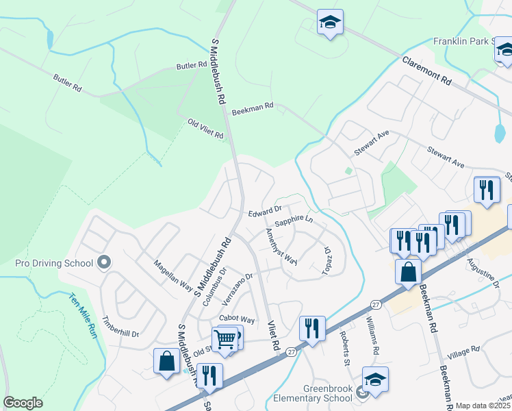 map of restaurants, bars, coffee shops, grocery stores, and more near 130 Amethyst Way in Franklin Township