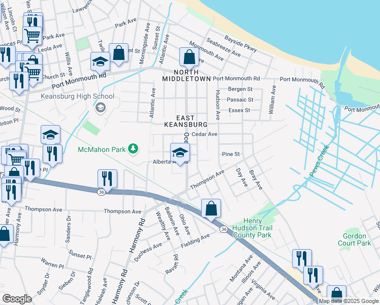 map of restaurants, bars, coffee shops, grocery stores, and more near 206 Ocean Avenue in Middletown Township
