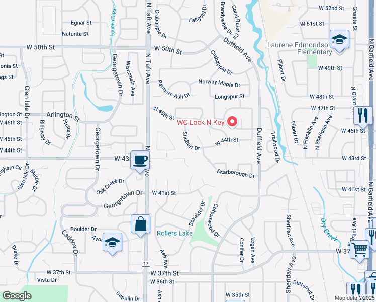 map of restaurants, bars, coffee shops, grocery stores, and more near 4427 Shubert Drive in Loveland