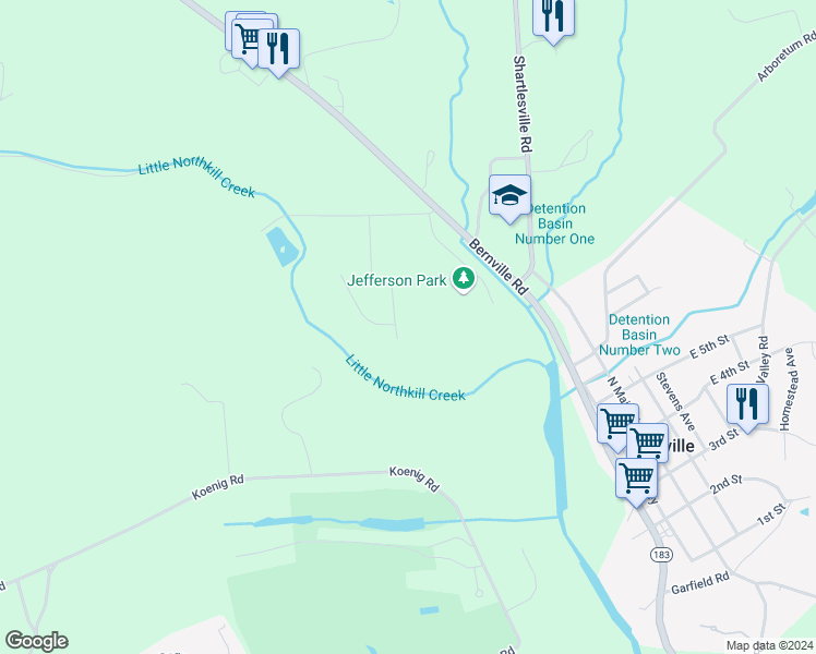 map of restaurants, bars, coffee shops, grocery stores, and more near 17 Jennifer Dr in Bernville