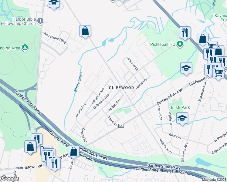 map of restaurants, bars, coffee shops, grocery stores, and more near in Aberdeen Township