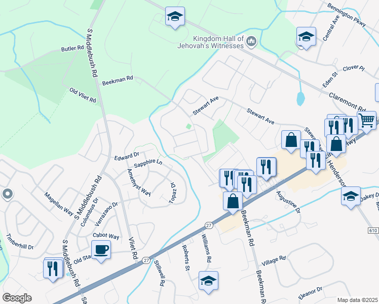 map of restaurants, bars, coffee shops, grocery stores, and more near 211 Rachel Court in Franklin Township
