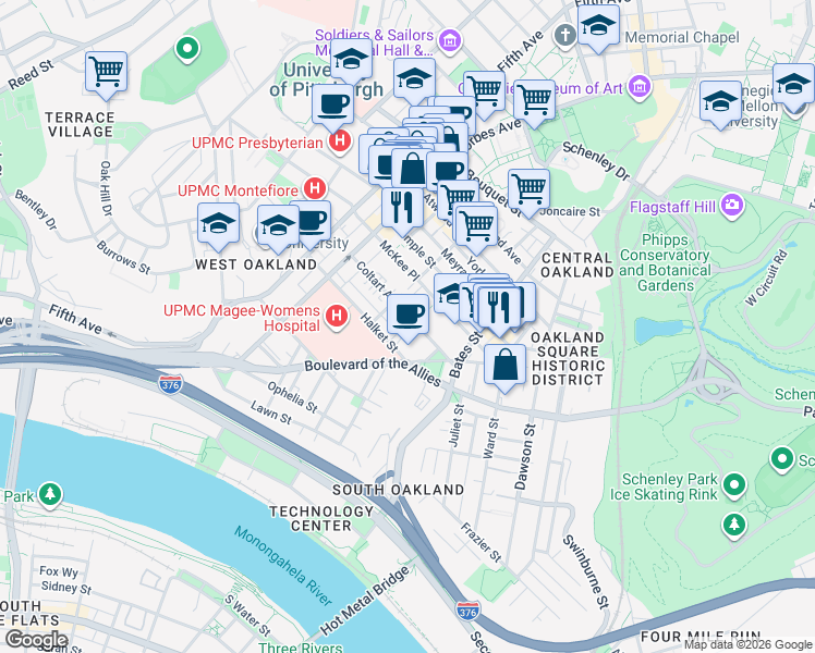 map of restaurants, bars, coffee shops, grocery stores, and more near 339 Coltart Avenue in Pittsburgh