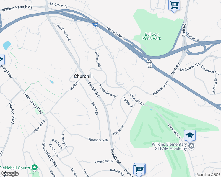 map of restaurants, bars, coffee shops, grocery stores, and more near 68 Holland Road in Pittsburgh