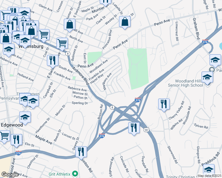 map of restaurants, bars, coffee shops, grocery stores, and more near 525 Shelborne Ave in Pittsburgh