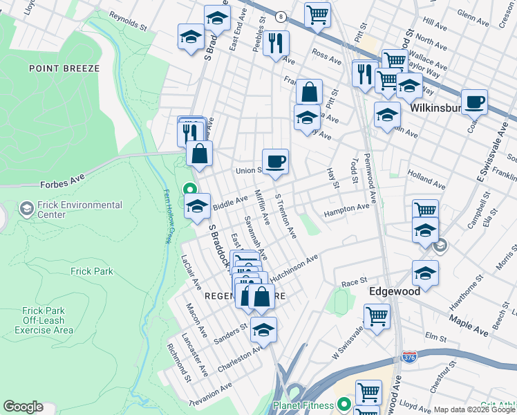 map of restaurants, bars, coffee shops, grocery stores, and more near 820 Mifflin Avenue in Pittsburgh