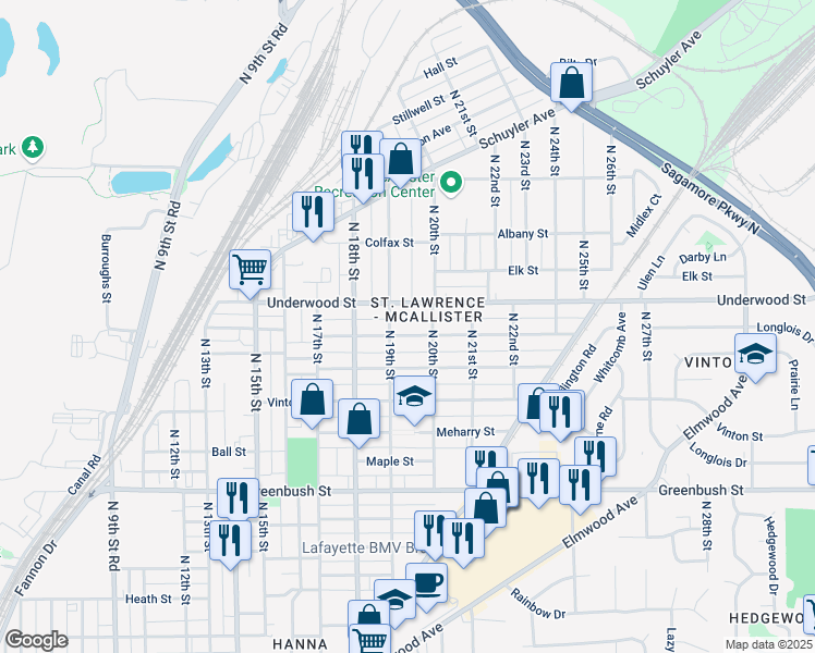 map of restaurants, bars, coffee shops, grocery stores, and more near 1914 Charles St in Lafayette