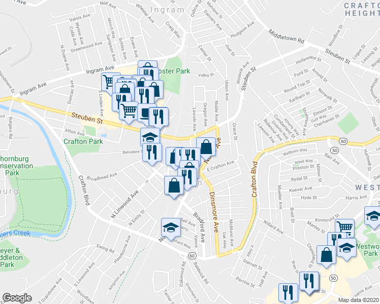 map of restaurants, bars, coffee shops, grocery stores, and more near 35 Division Street in Pittsburgh