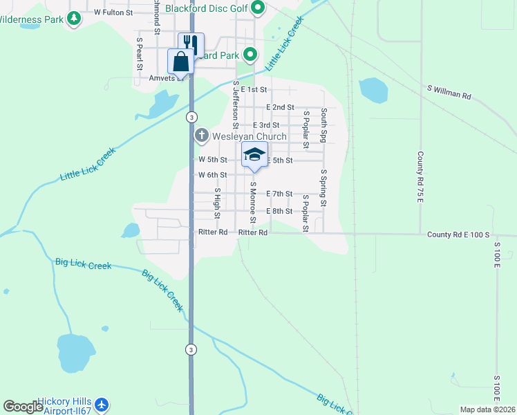 map of restaurants, bars, coffee shops, grocery stores, and more near 1620 S Monroe St in Hartford City