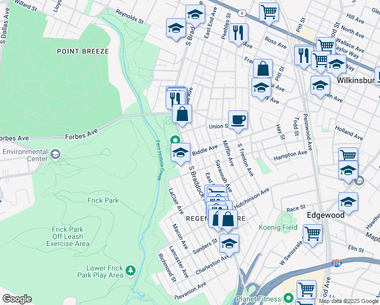 map of restaurants, bars, coffee shops, grocery stores, and more near 745 South Braddock Avenue in Pittsburgh