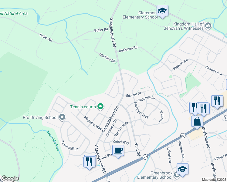 map of restaurants, bars, coffee shops, grocery stores, and more near 52 Gregory Lane in Franklin Township