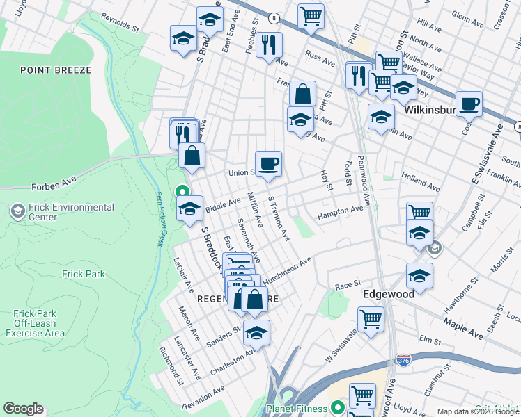 map of restaurants, bars, coffee shops, grocery stores, and more near 820 Mifflin Avenue in Pittsburgh