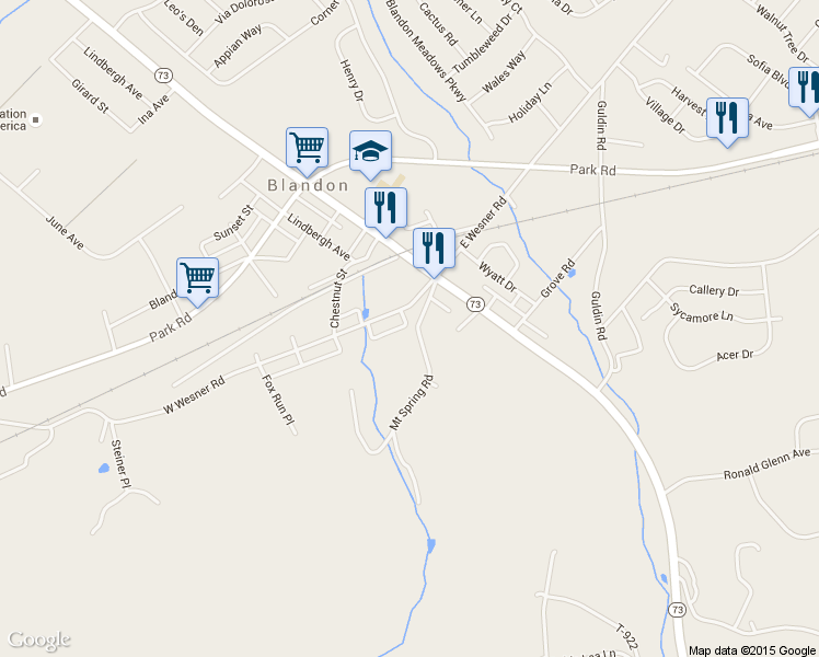 map of restaurants, bars, coffee shops, grocery stores, and more near 36 Mountain Spring Road in Blandon