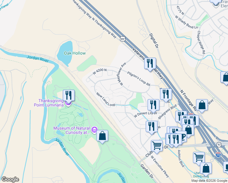 map of restaurants, bars, coffee shops, grocery stores, and more near 3463 West Colony Cove in Lehi