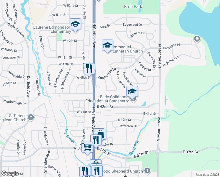 map of restaurants, bars, coffee shops, grocery stores, and more near 4463 Sunshine Circle in Loveland