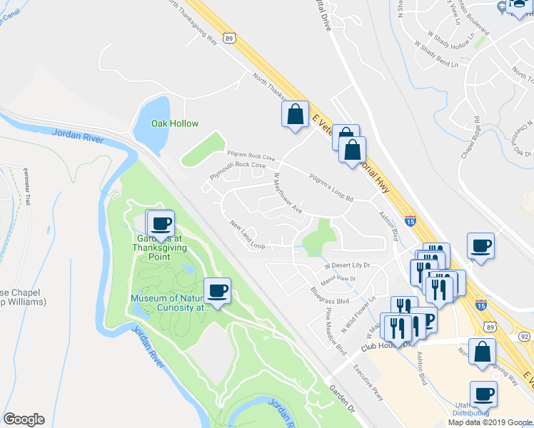 map of restaurants, bars, coffee shops, grocery stores, and more near 3463 West Colony Cove in Lehi