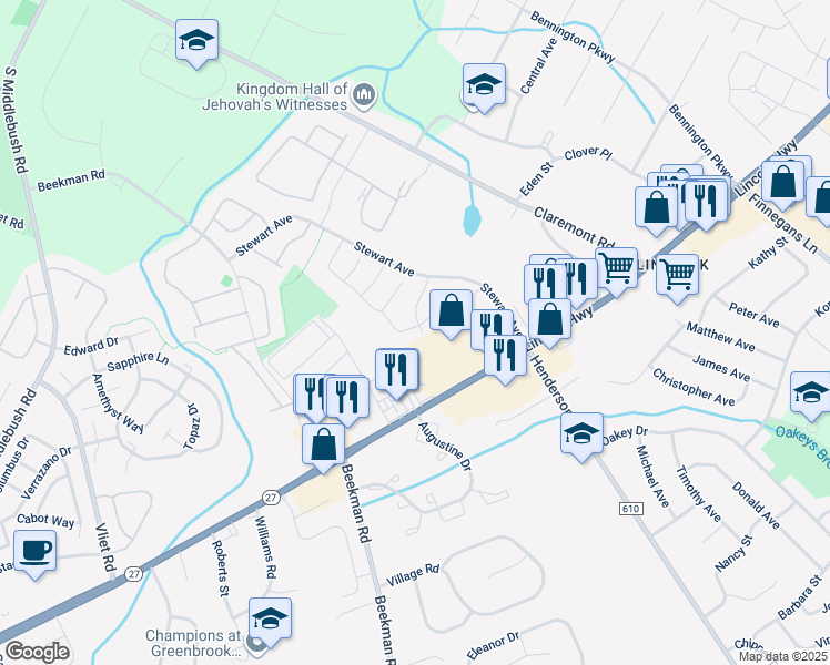 map of restaurants, bars, coffee shops, grocery stores, and more near 82 Fisher Drive in Franklin Township