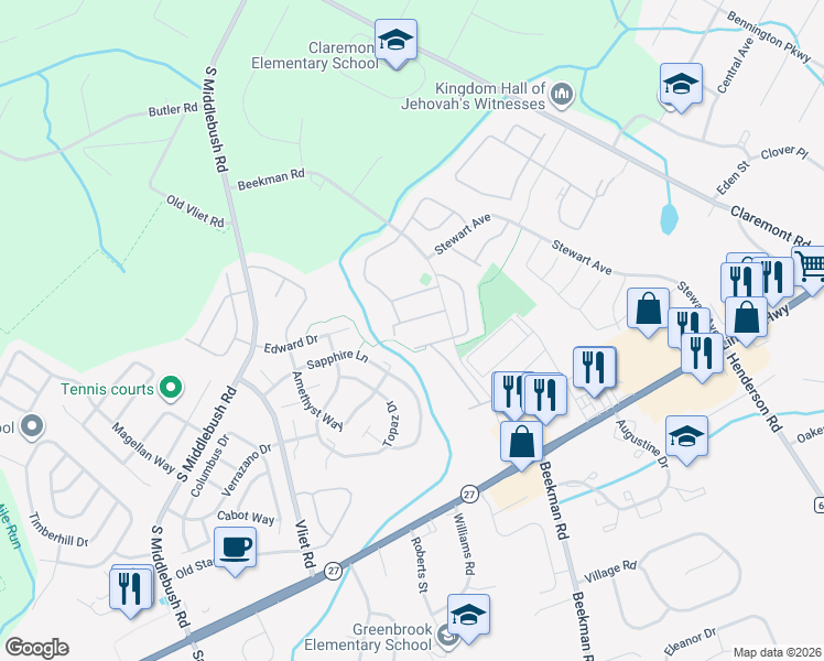 map of restaurants, bars, coffee shops, grocery stores, and more near 211 Rachel Court in Franklin Township