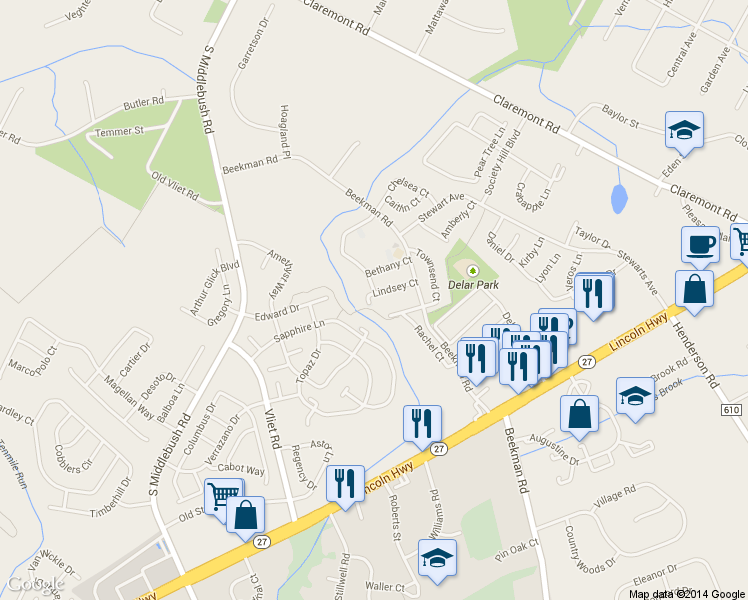 map of restaurants, bars, coffee shops, grocery stores, and more near 88 Lindsey Court in Franklin Township