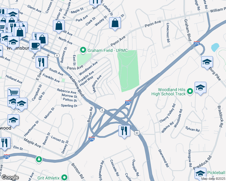 map of restaurants, bars, coffee shops, grocery stores, and more near 529 Princeton Boulevard in Pittsburgh