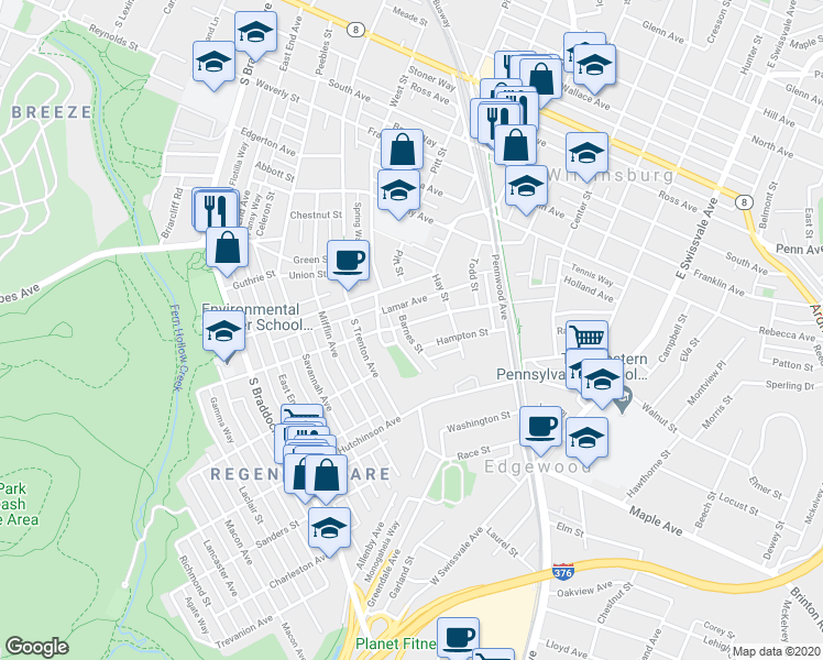 map of restaurants, bars, coffee shops, grocery stores, and more near 337 Barnes Street in Pittsburgh