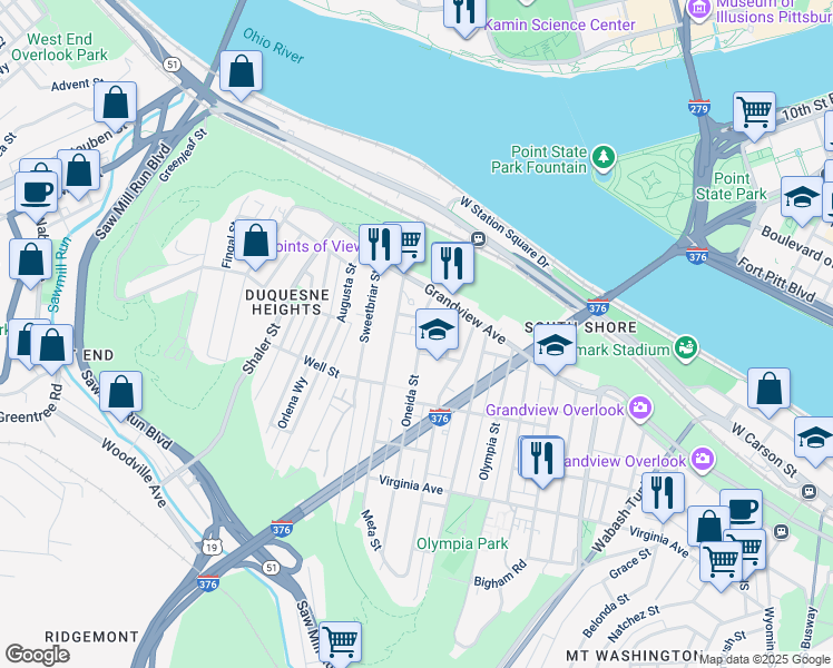 map of restaurants, bars, coffee shops, grocery stores, and more near 4 Basil Way in Pittsburgh