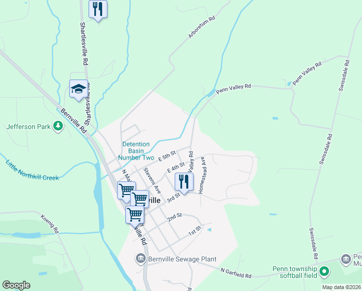 map of restaurants, bars, coffee shops, grocery stores, and more near 322 East 5th Street in Bernville
