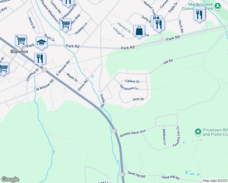 map of restaurants, bars, coffee shops, grocery stores, and more near 212 Callery Drive in Blandon