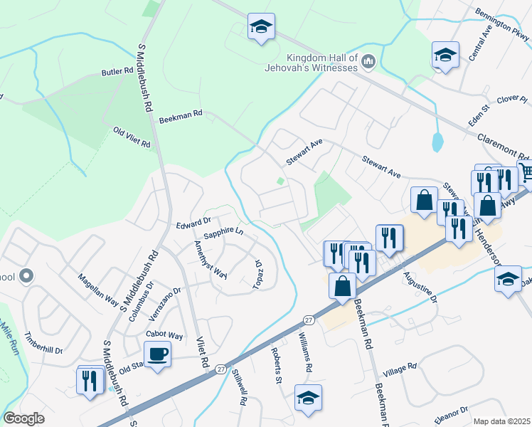 map of restaurants, bars, coffee shops, grocery stores, and more near 211 Rachel Court in Franklin Township