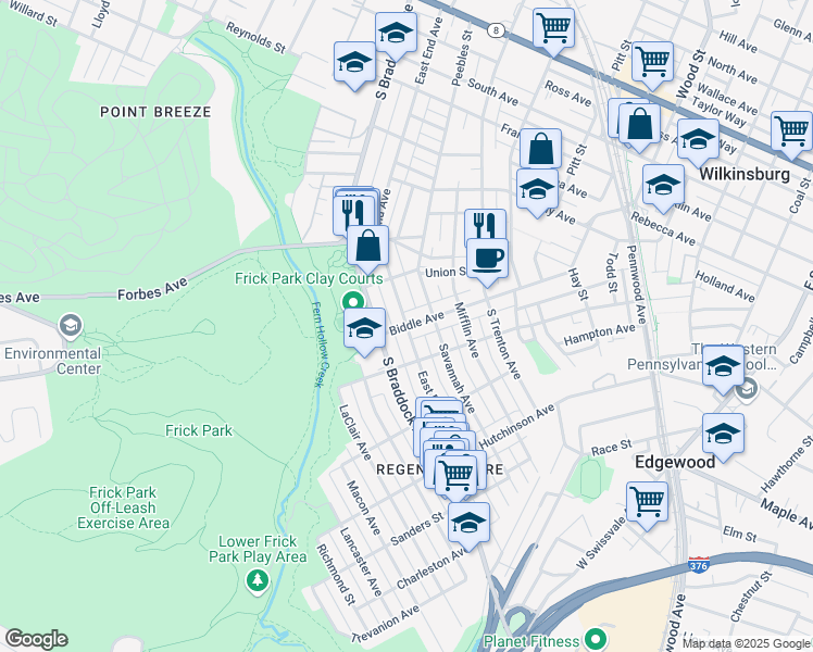 map of restaurants, bars, coffee shops, grocery stores, and more near East End Ave & Biddle Ave in Pittsburgh