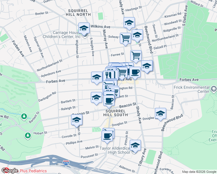 map of restaurants, bars, coffee shops, grocery stores, and more near 1730 Murray Avenue in Pittsburgh