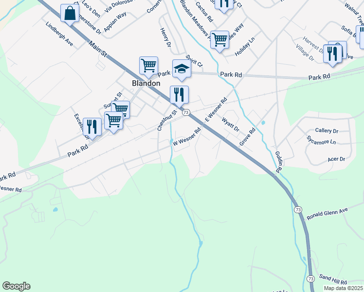 map of restaurants, bars, coffee shops, grocery stores, and more near 505 Kershner Place in Blandon