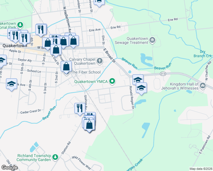 map of restaurants, bars, coffee shops, grocery stores, and more near 413 Fairview Avenue in Quakertown