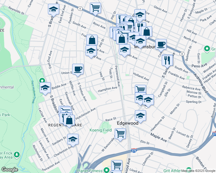 map of restaurants, bars, coffee shops, grocery stores, and more near 616 Hampton Avenue in Pittsburgh