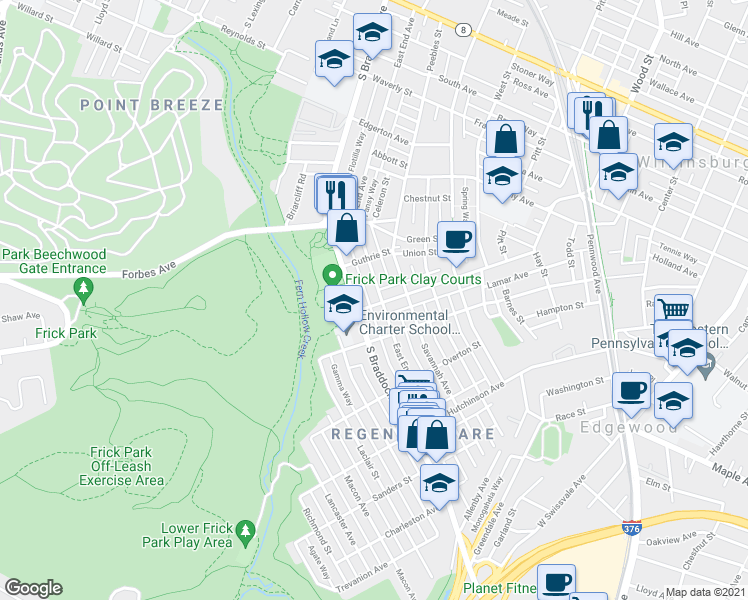 map of restaurants, bars, coffee shops, grocery stores, and more near 745 South Braddock Avenue in Pittsburgh
