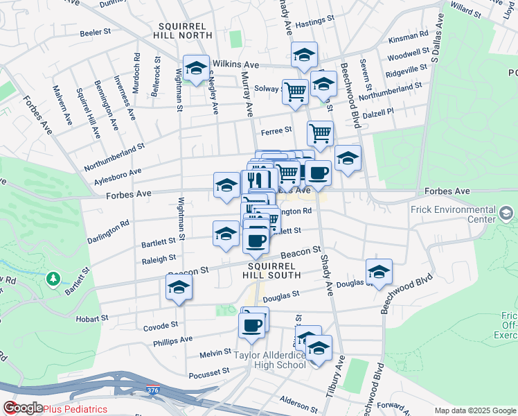 map of restaurants, bars, coffee shops, grocery stores, and more near 1730 Murray Avenue in Pittsburgh