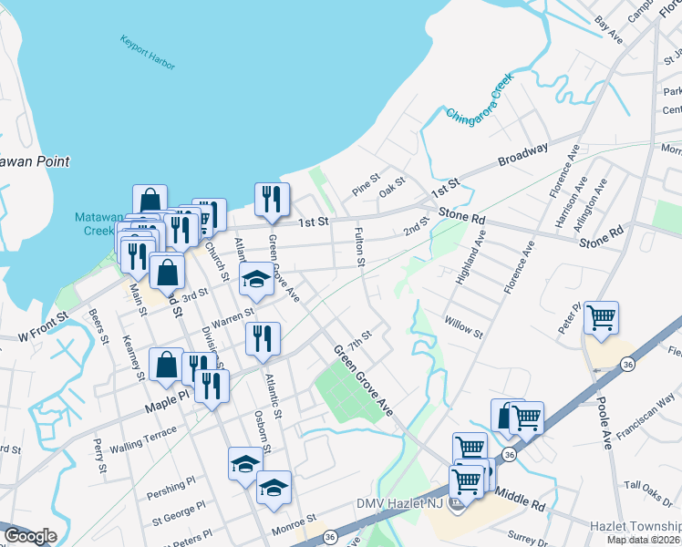 map of restaurants, bars, coffee shops, grocery stores, and more near 145 3rd Street in Keyport