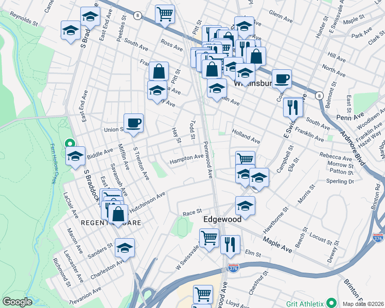 map of restaurants, bars, coffee shops, grocery stores, and more near 614 Hampton Avenue in Pittsburgh